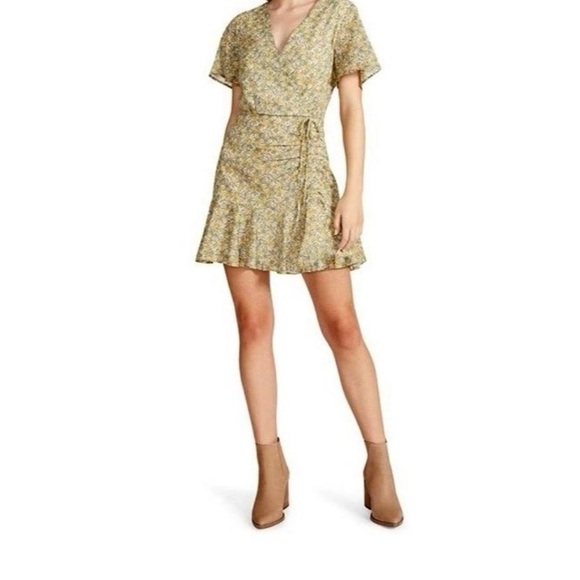 Steve Madden Floral Faux Wrap Dress in Yellow and Green - Picture 1 of 9